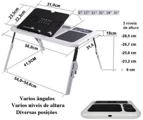 Mesa Notebook Com Cooler Suporte Base Porta Copo Mouse